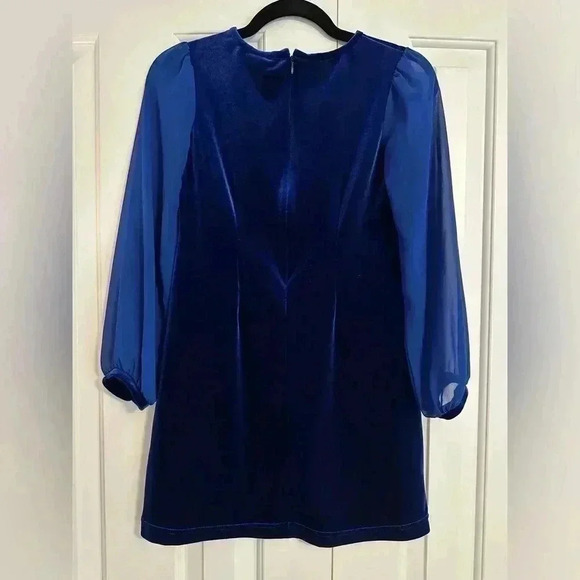 FLORENCE EISEMAN Girls Stretch Velvet Dress w/ Chiffon Sleeves - Picture 3 of 8